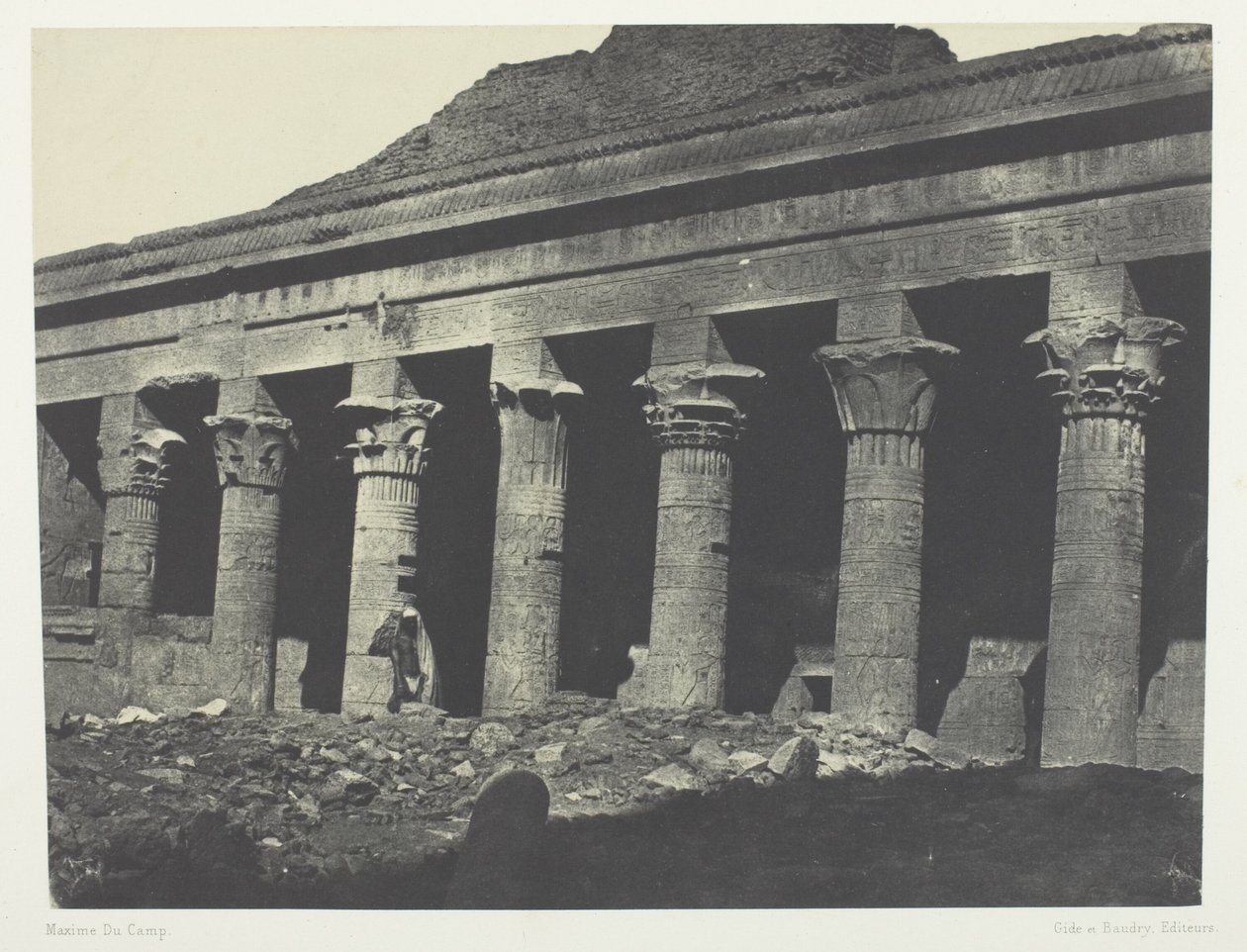 Grand Temple of Isis at Philae, Oriental Gallery; Nubia, plate 73 from the album "Egypt, Nubia, Palestine and Syria" (1852) by Maxime Du Camp