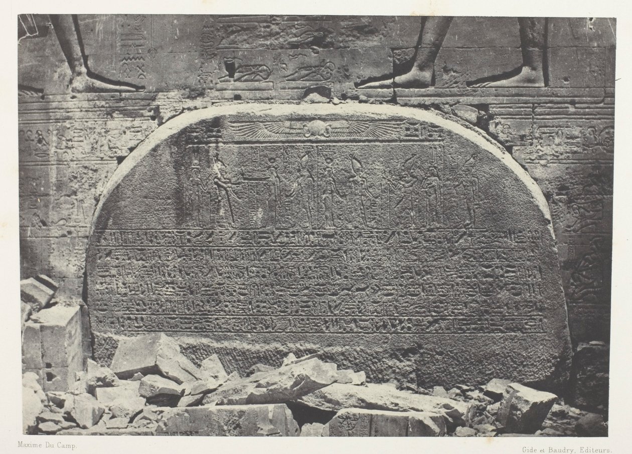 Grand Temple of Isis at Philae, Proscynema (Act of Adoration); Nubia, plate 75 from the album "Egypt, Nubia, Palestine and Syria" (1852) by Maxime Du Camp