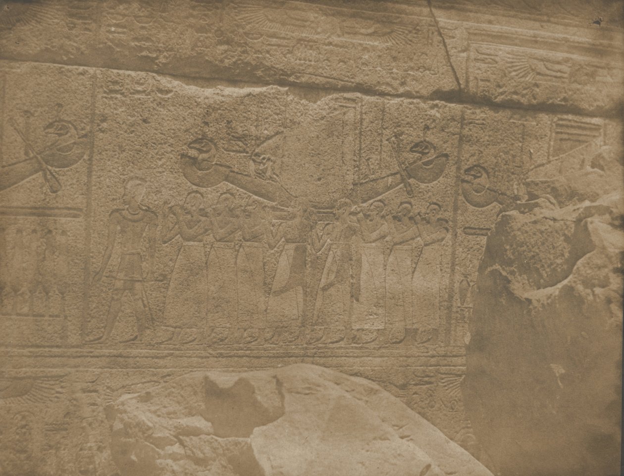Palais de Karnak, Sculptures Extérieures du Sanctuaire de Granit, 1849-51 by Maxime Du Camp