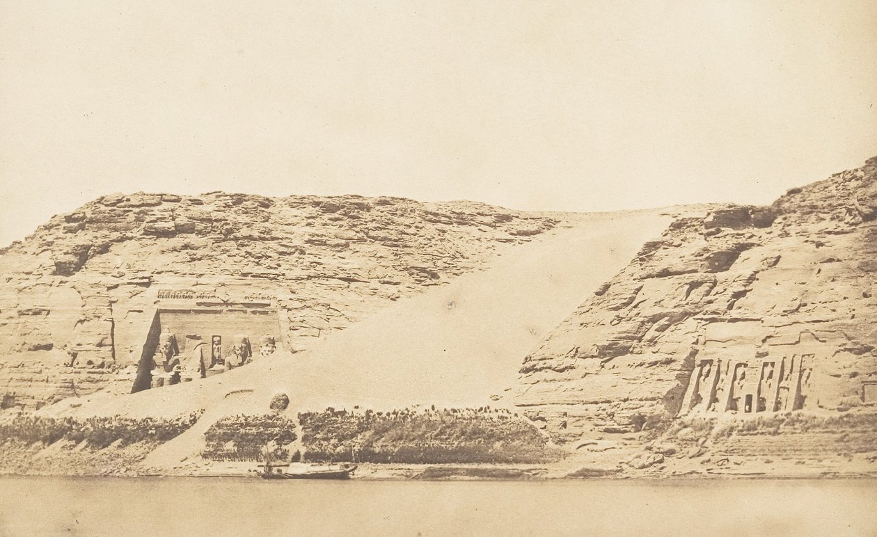 General View of the Speos of Phre and Athor, at Abousembil, Taken from the Island, March 29, 1850 by Maxime Du Camp