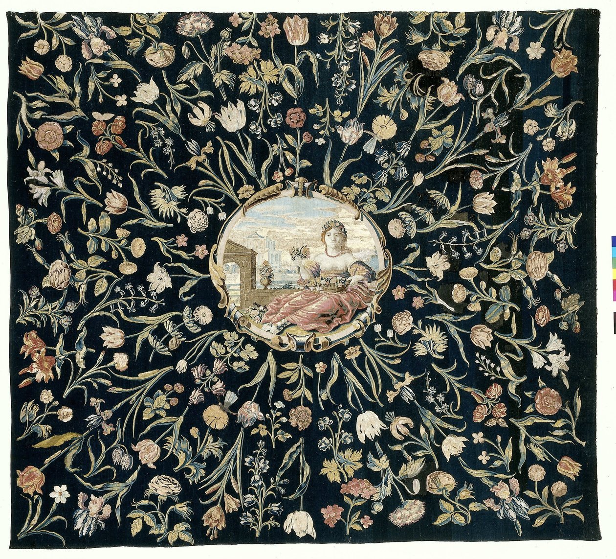 Table Cover with the Personification of Flora and a Floral Pattern by Maximiliaan van der Gucht (possibly)