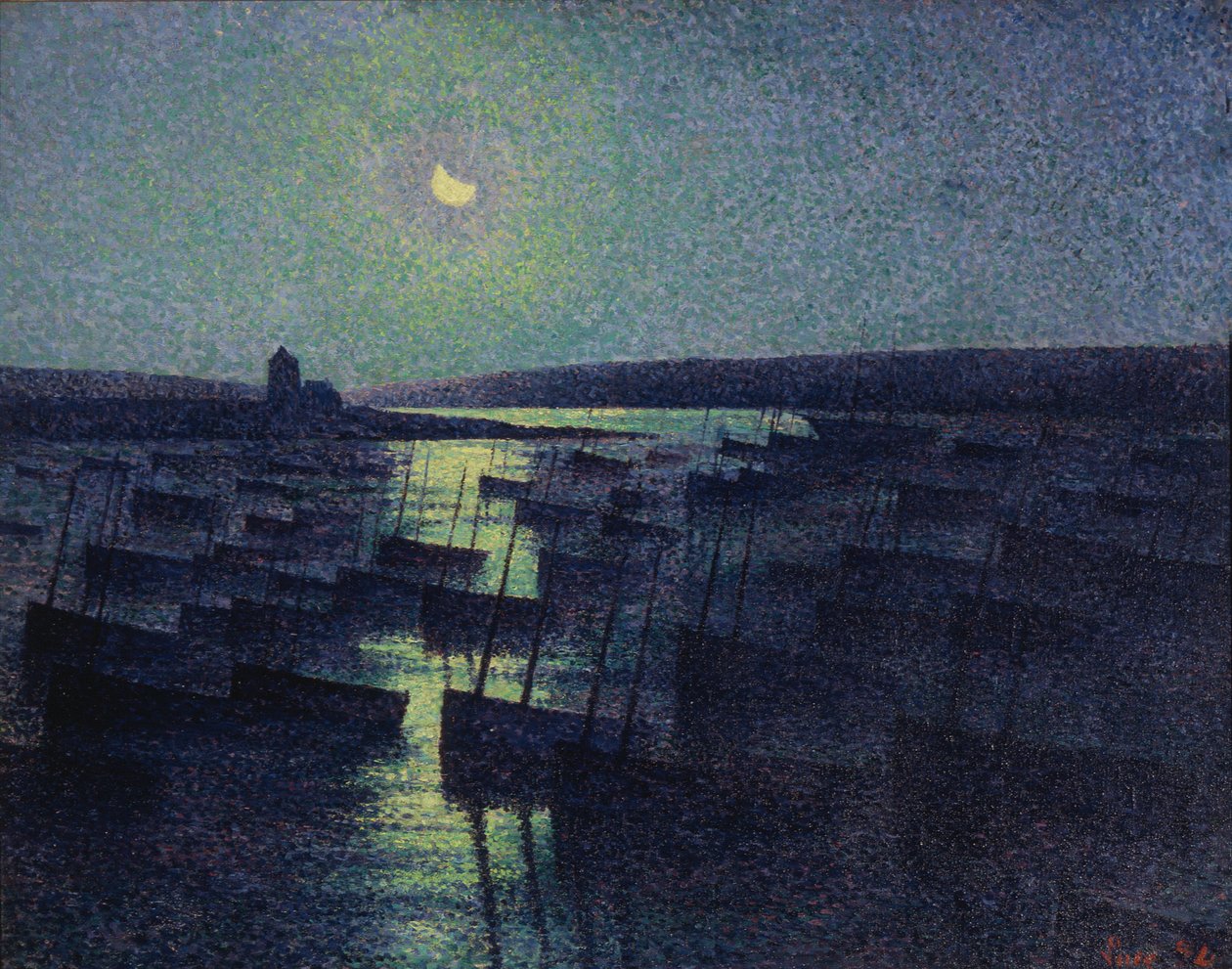Camaret, Moonlight and Fishing Boats by Maximilien Luce