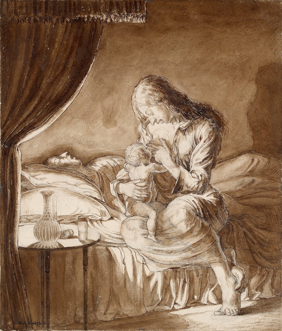 Night Scene-Woman Feeding Her Child, c. 1900s by Maxwell Gordon Lightfoot