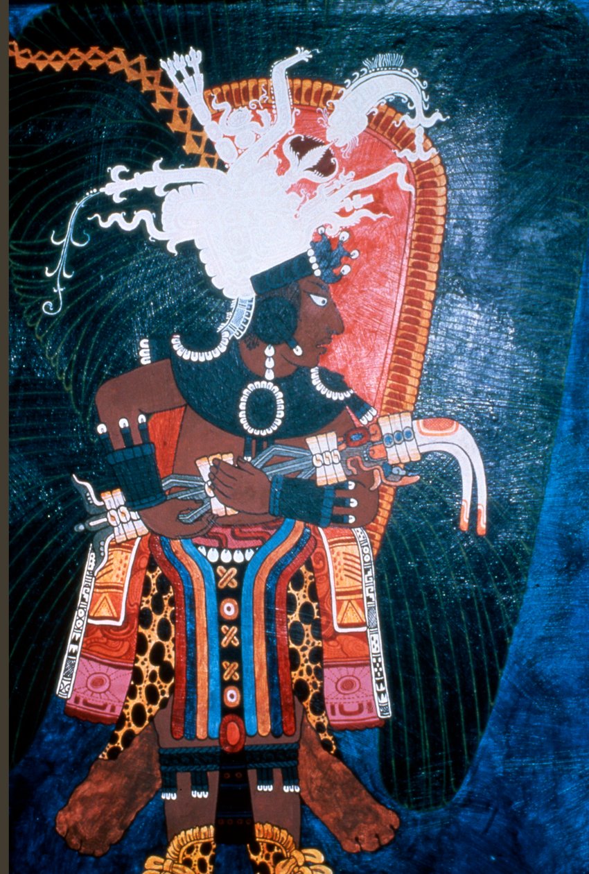 Reproduction of a mural showing a ruler dressed for a ceremony, from the Temple of Murals, Bonampak by Mayan