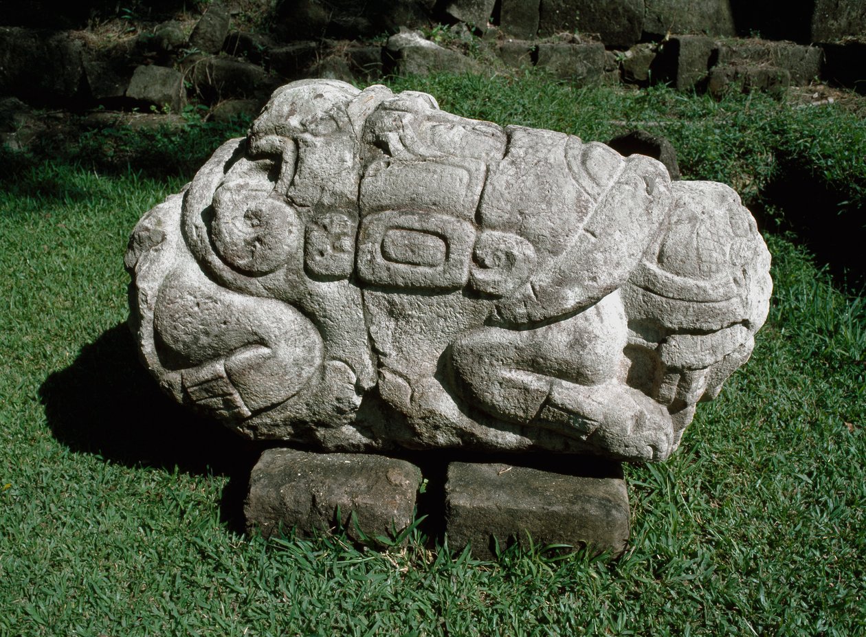 Zoomorphic altar carved in a block of sandstone by Mayan