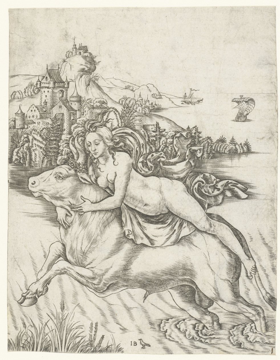 Abduction of Europa on the Back of Jupiter in the Form of a Bull by Meester IB met de vogel