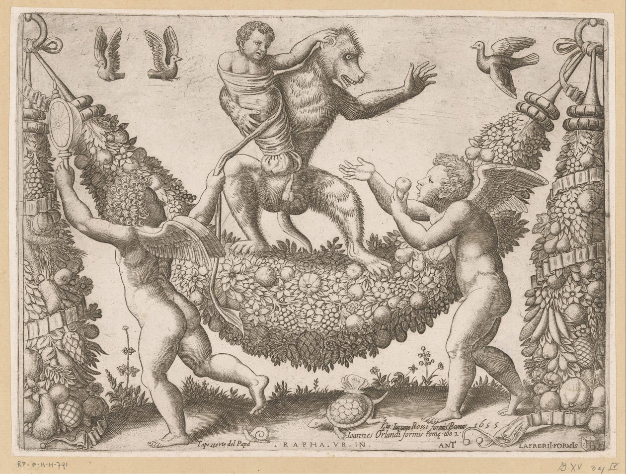 Putti Mocking a Monkey (series title: Tapestries of the Pope) by Meester van de Dobbelsteen