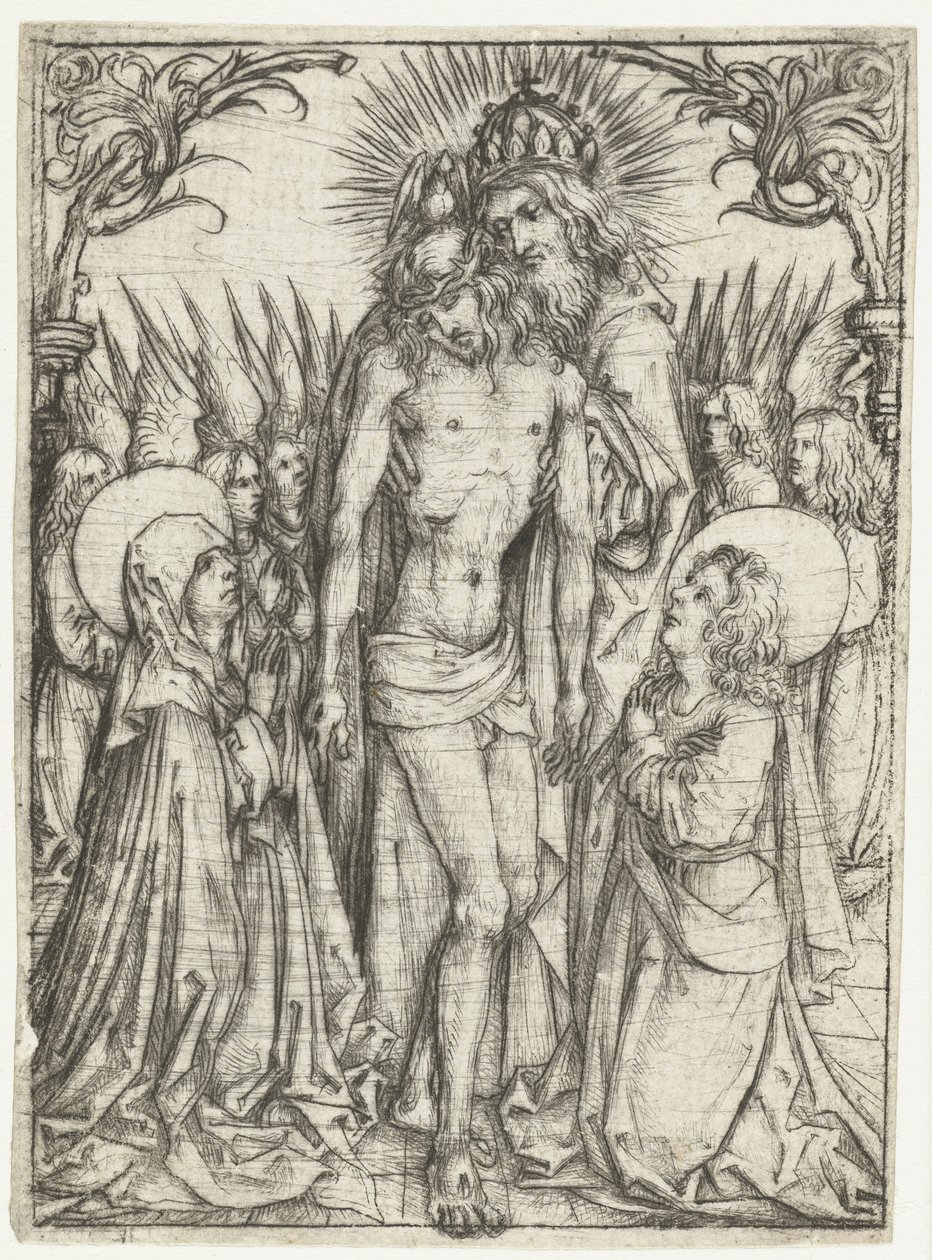 Adoration of the Holy Trinity by Mary, John the Evangelist, and Angels by Meester van het Amsterdamse Kabinet