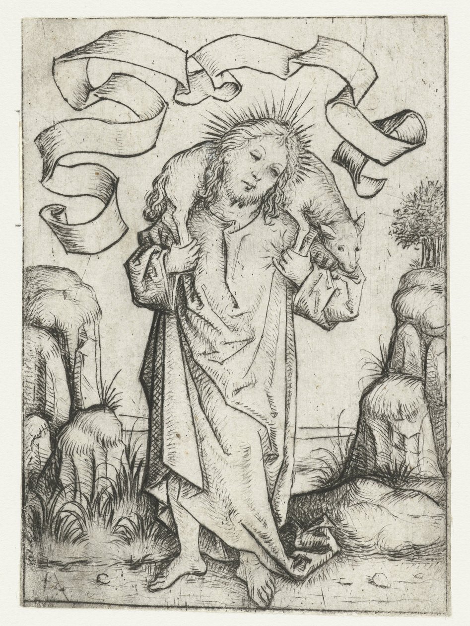 Christ as the Good Shepherd by Meester van het Amsterdamse Kabinet