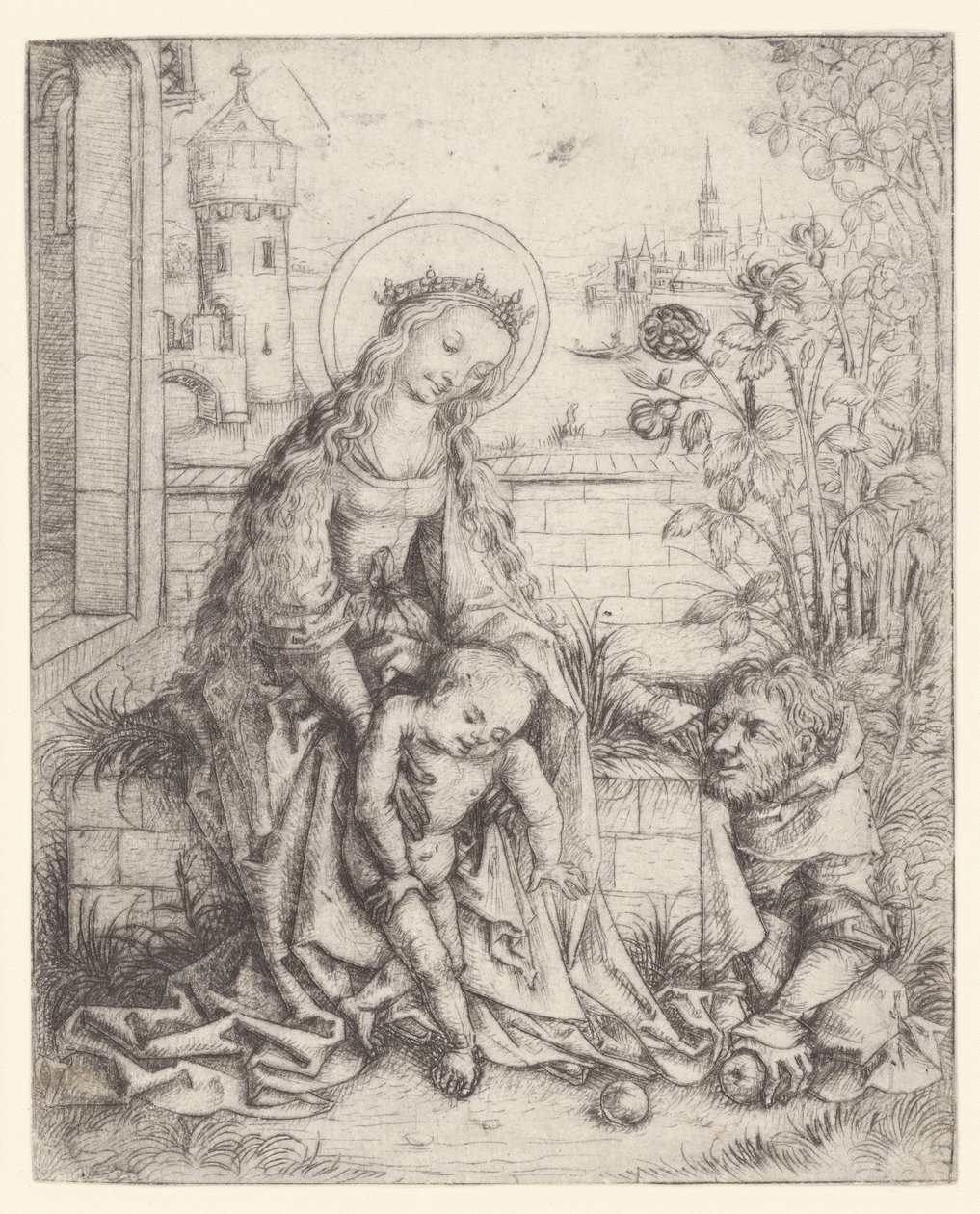 The Holy Family by the Rosebush by Meester van het Amsterdamse Kabinet