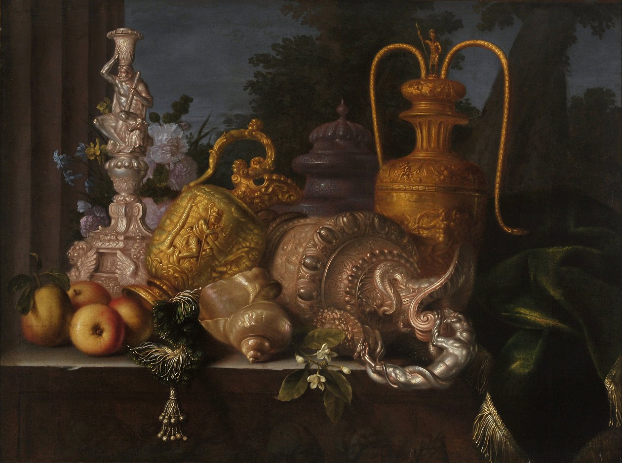 Still Life, Shells and Goldsmith by Meiffren (c.1630 1705) Conte