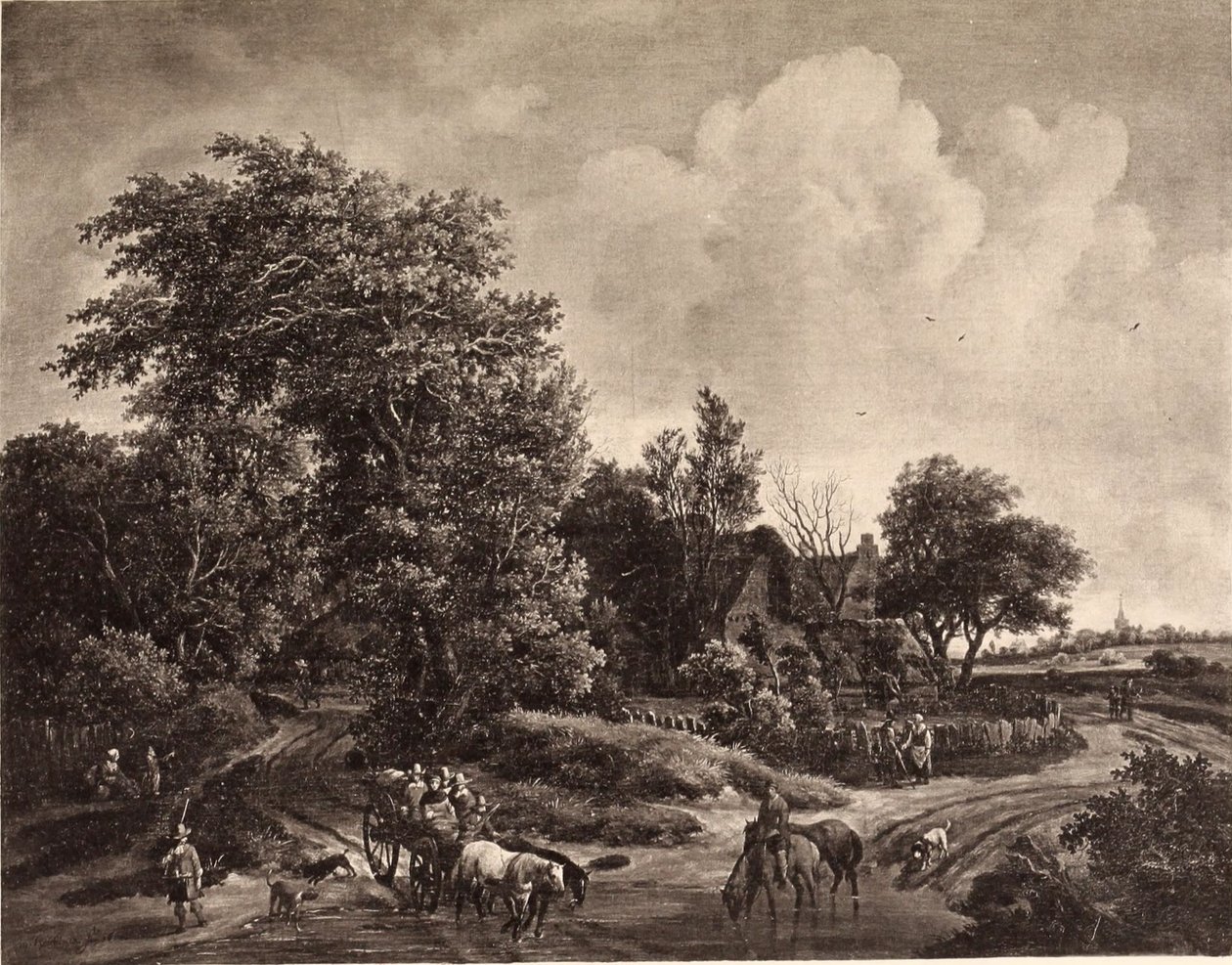 Farm at the Edge of a Wood, with a Wagon and Horses by Meindert Hobbema