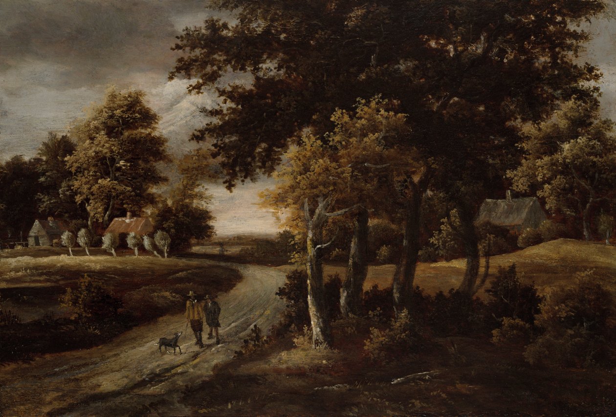 Wooded Landscape with Figures on a Path by Meindert Hobbema