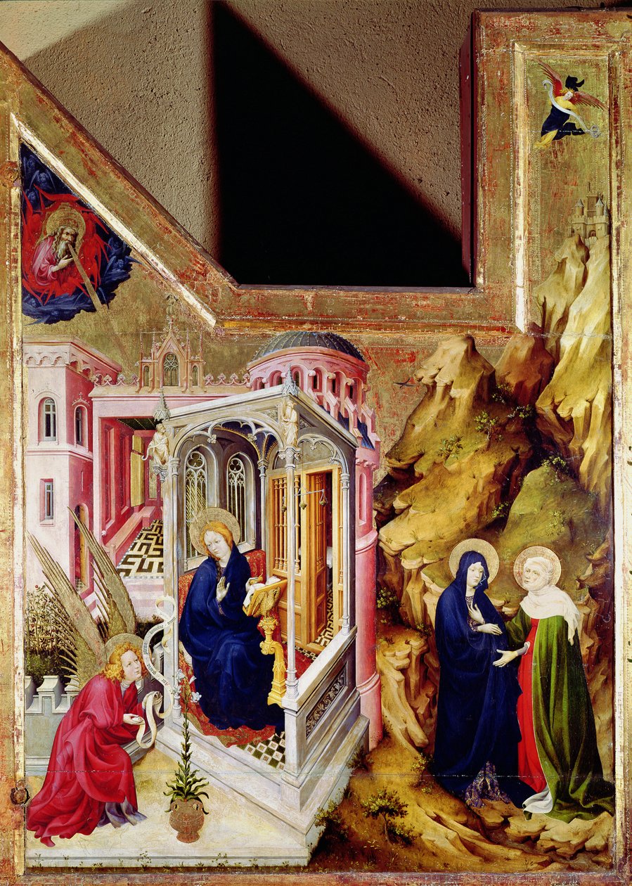Altarpiece of the Chartreuse de Champmol, left hand side depicting the Annunciation and the Visitation by Melchior Broederlam