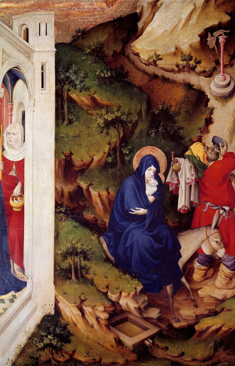 The flight to Egypt (detail) of the right section of the altarpiece of the Chartreuse of Champmol. Wood painting by Melchior Broederlam (1393-1399). Dijon, museum of Fine Arts by Melchior Broederlam