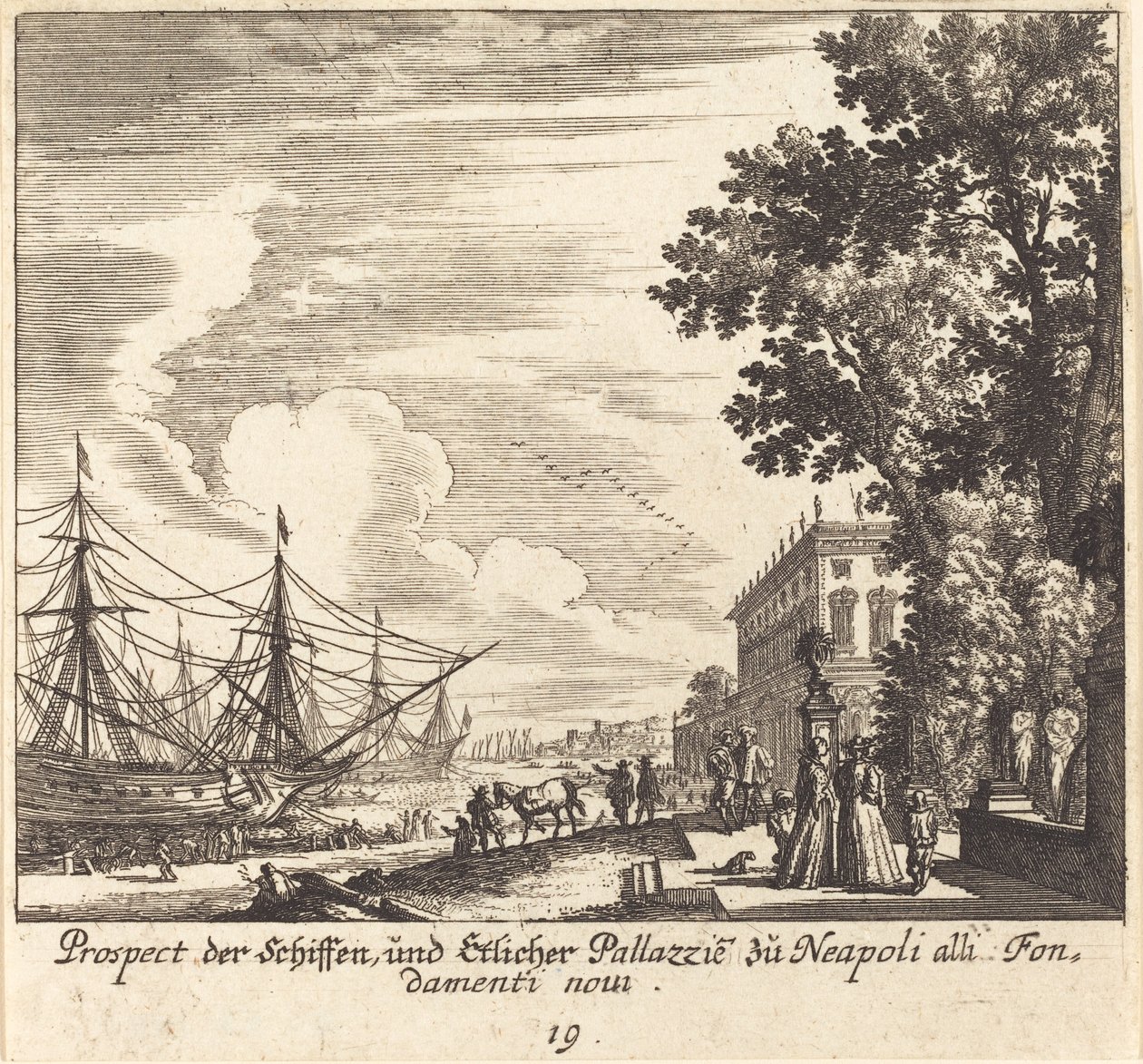 Ships, Fondamenti Novi, Naples by Melchior Küsel after Johann Wilhelm Baur