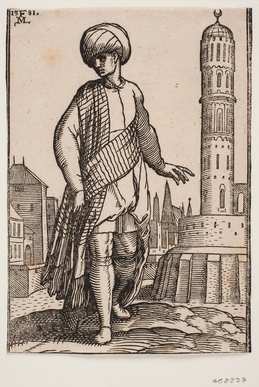 Elegant Young Man with Turban and Long Shawl by Melchior Lorck