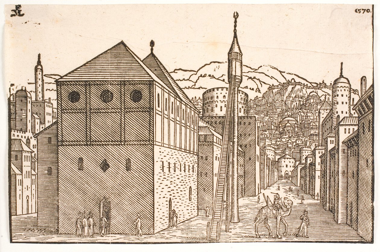 Mosque with a Free-Standing Minaret with External Staircase by Melchior Lorck