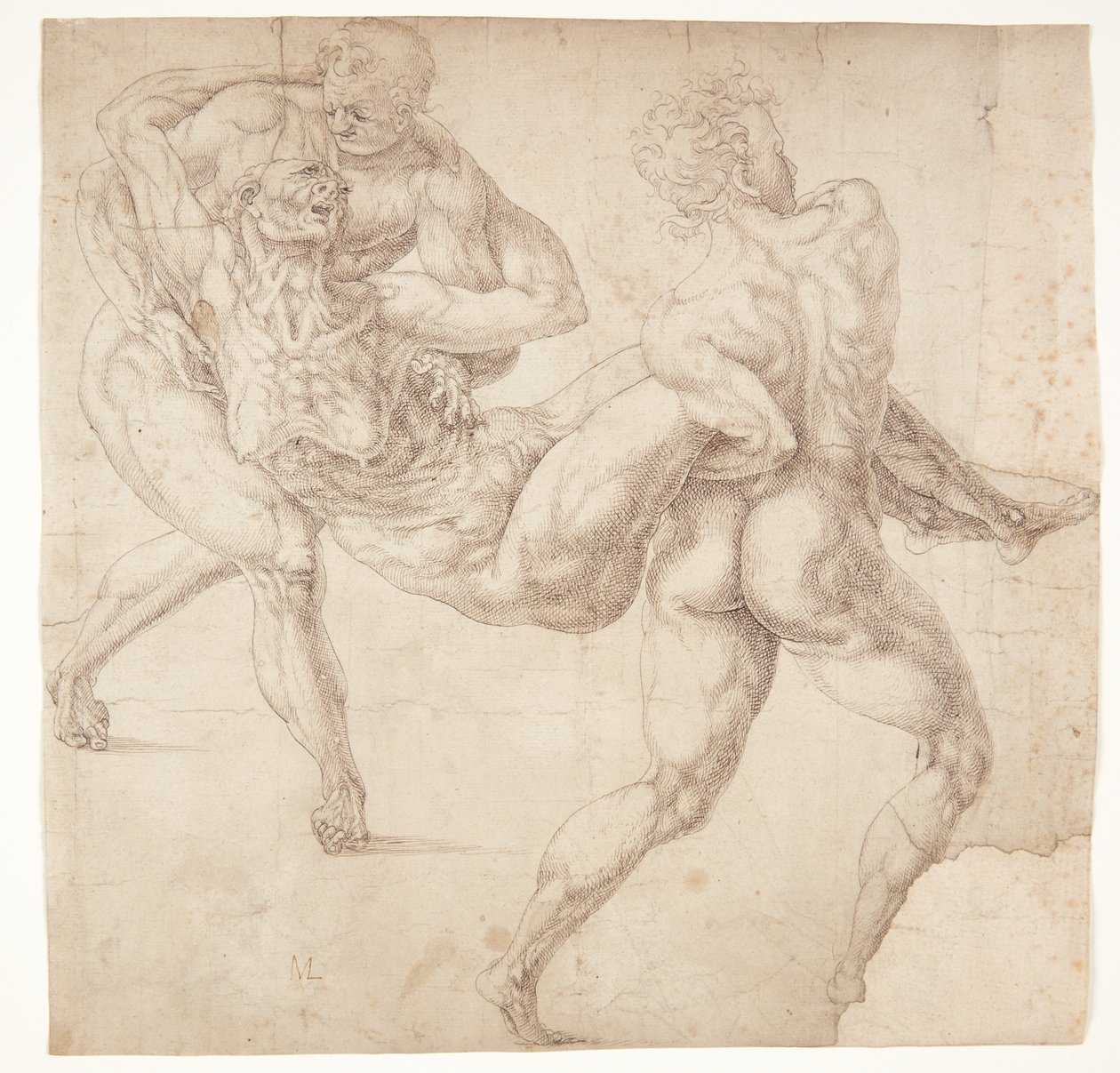 Two Men Carrying an Old Woman by Melchior Lorck