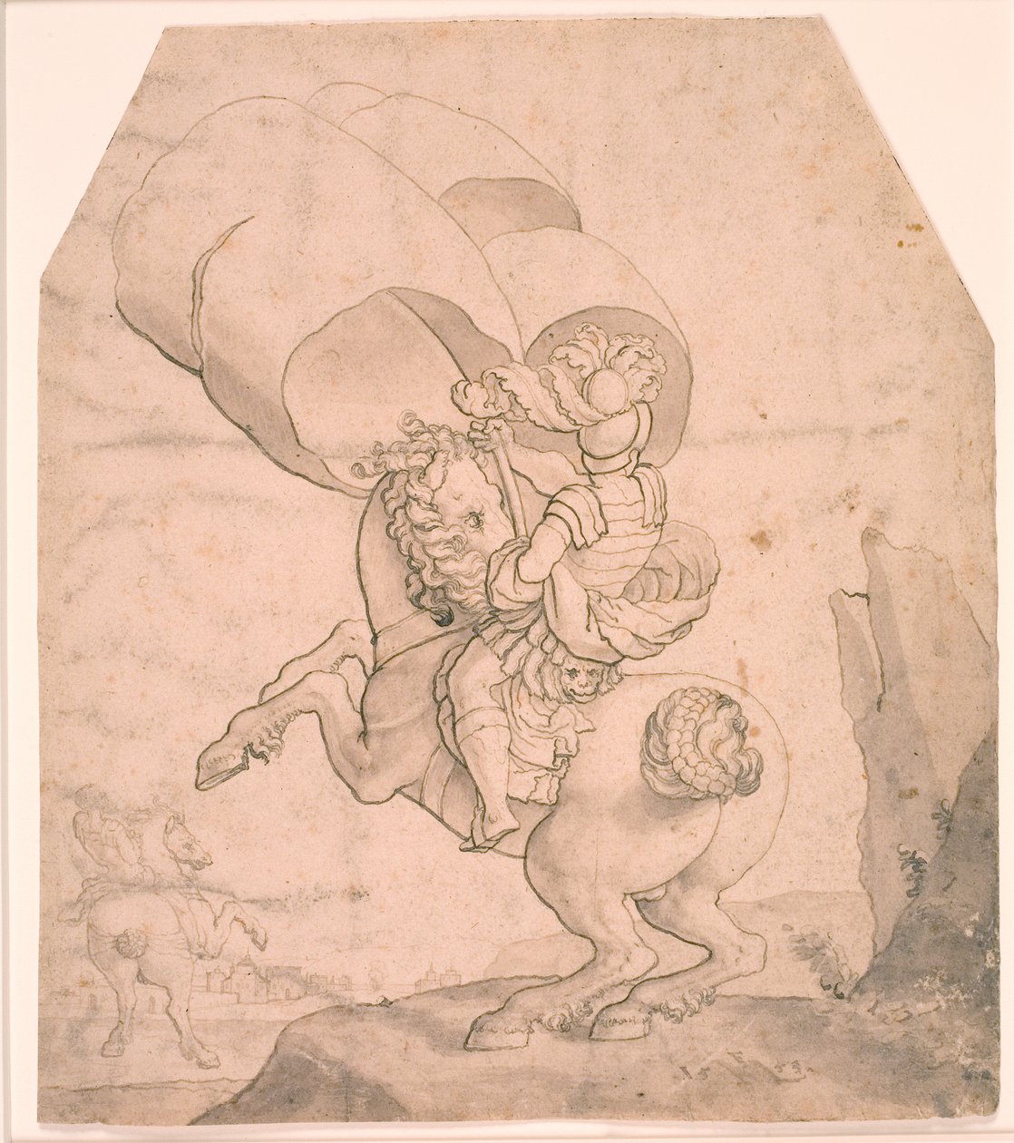 Two Horsemen, the Foremost Bearing a Standard by Melchior Lorck