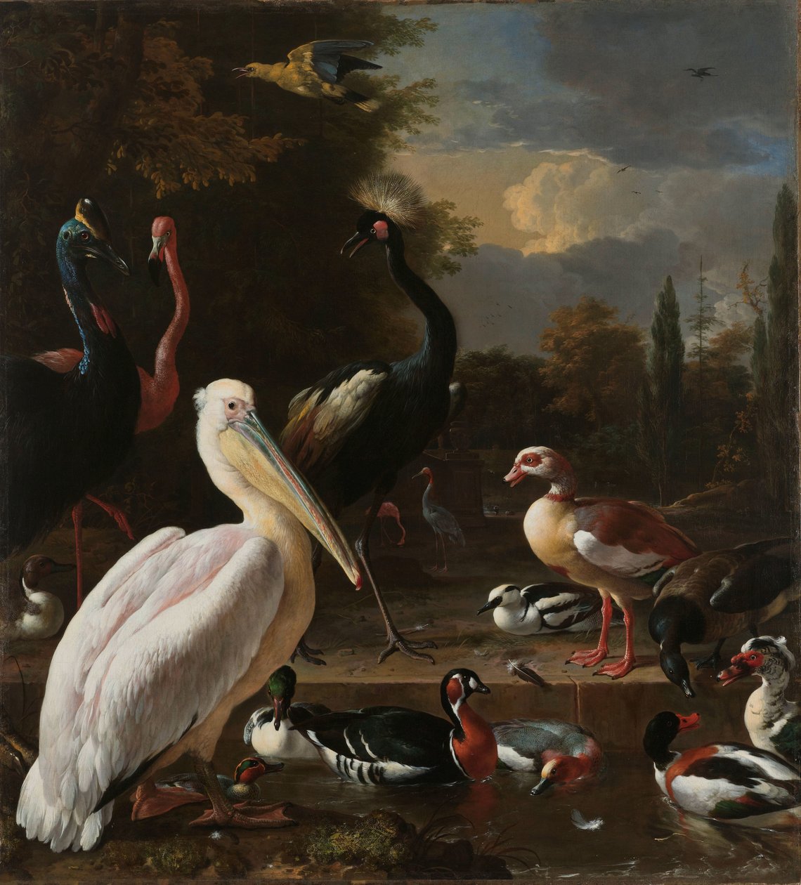 A Pelican and other Birds near a Pool, Known as 'The Floating Feather'