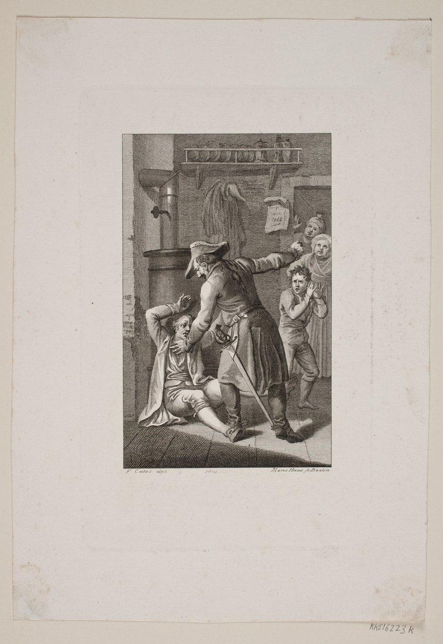 Illustration with Uniformed Person Fighting a Lying Man by Meno Haas