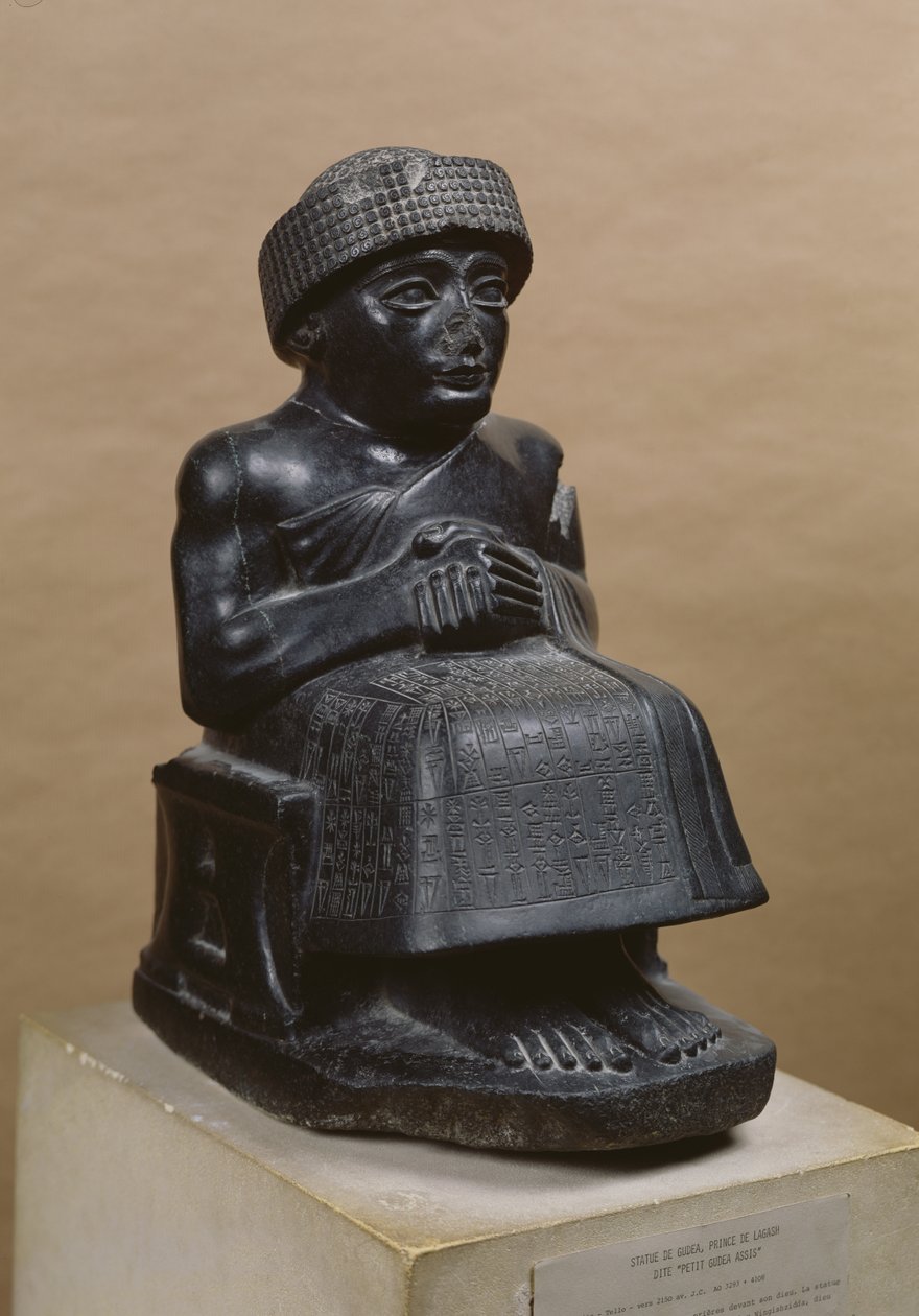 Gudea, Prince of Lagash, statue dedicated to Ningizzada, Neo-Sumerian, from Telloh, ancient Girsu, c.2130 BC by Mesopotamian