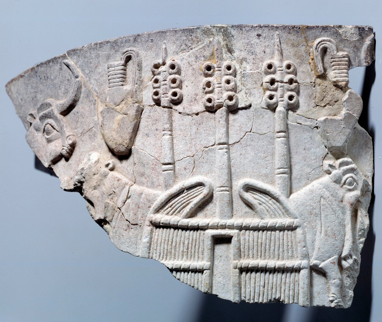 Mesopotamia: relief stable scene on a fragment of vase carved in the style of Uruk. Region Sumer. 3300 BC. Paris, Louvre Museum by Mesopotamian School