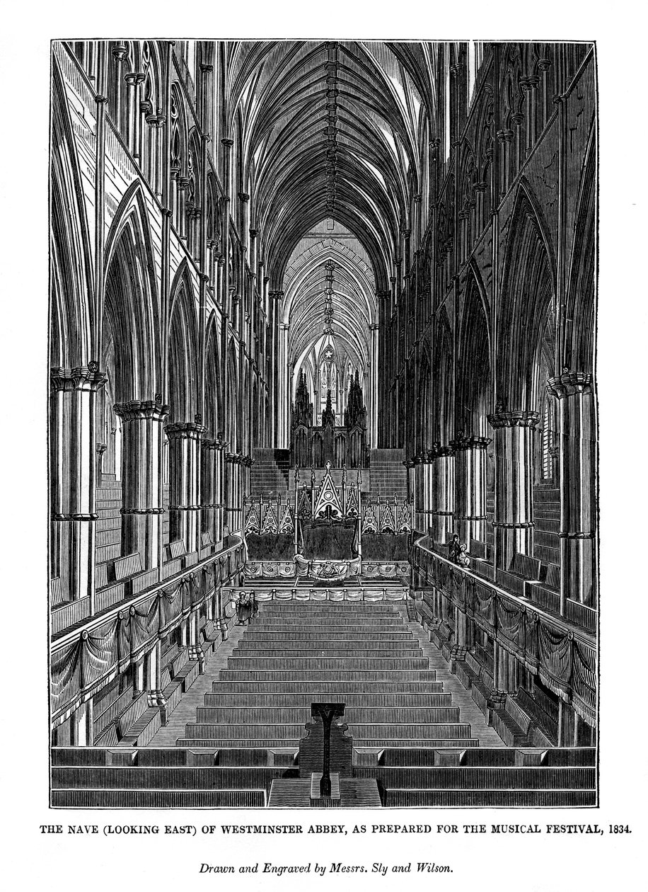 The nave looking east of Westminster Abbey, 1843 by Messrs Sly and Wilson