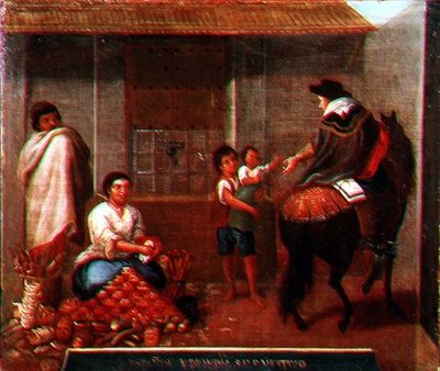A market scene by Mexican School