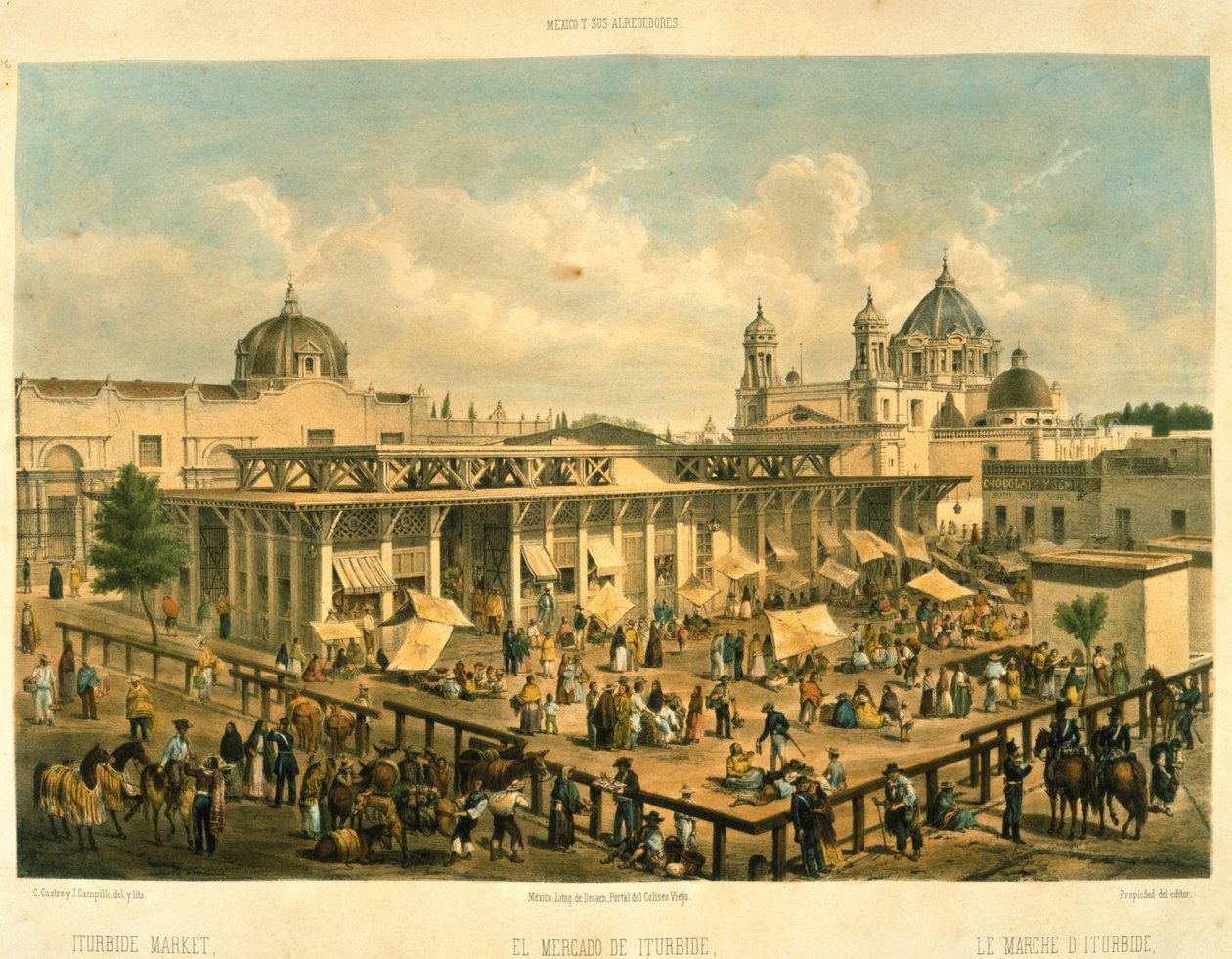 Iturbide Market, Old St. John Sq, Mexico City by Mexican School
