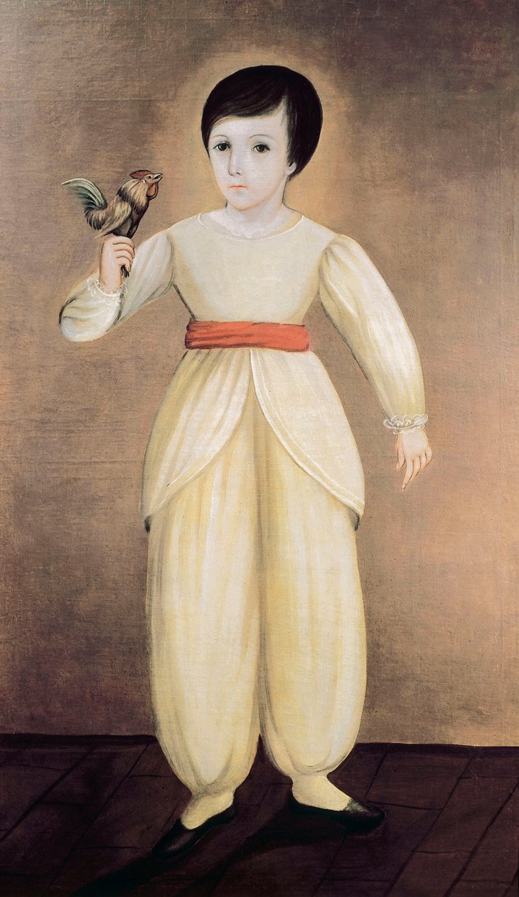 Mexican Boy Holding Cockerel by Mexican School