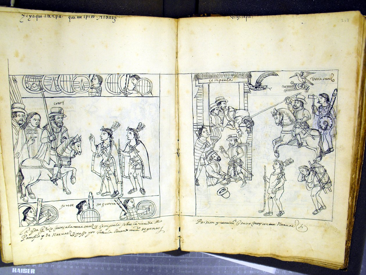 Ms Hunter 242 f.257v and f.258r, from 'Historia de Tlaxcala' by Diego ...