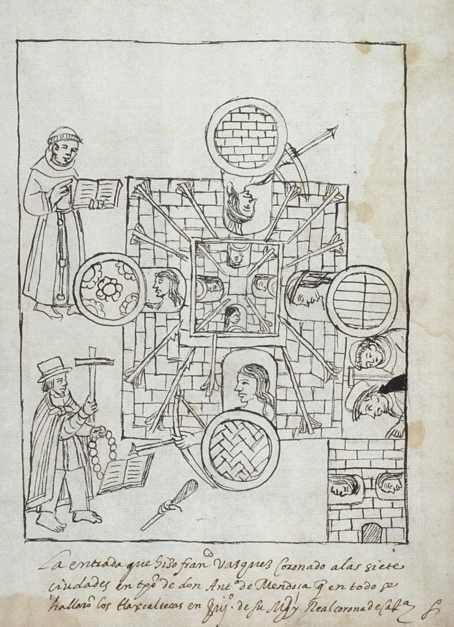 The Spanish Conquest, from Historia de Tlaxcala by Diego Munoz Camargo by Mexican School