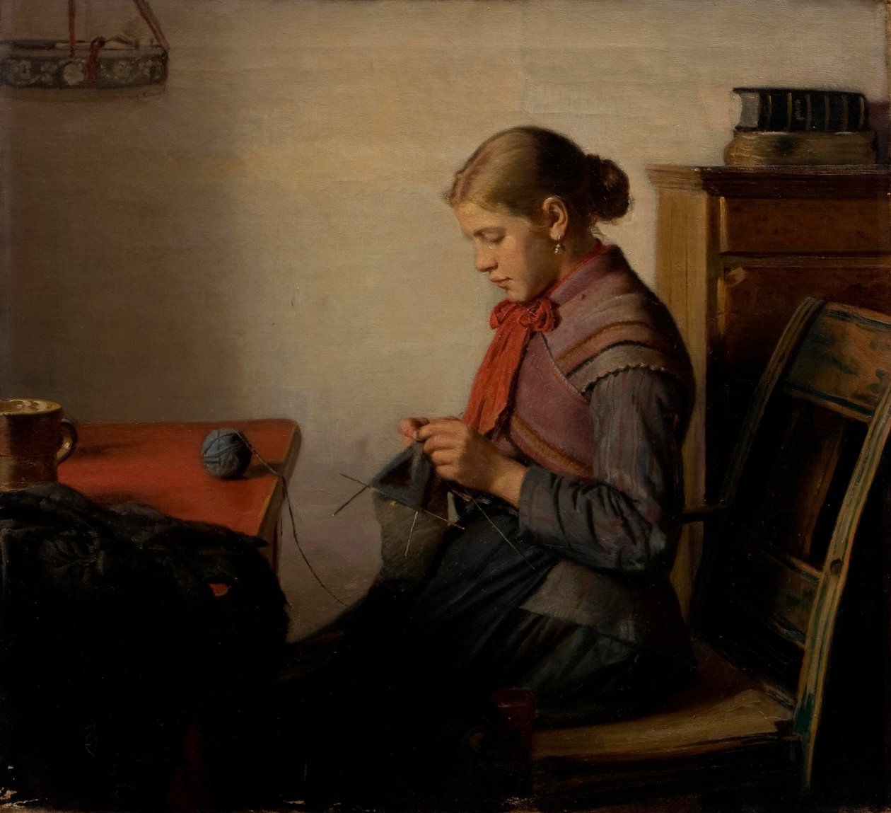 Skagen girl, Maren Sofie, knitting by Michael Peter Ancher