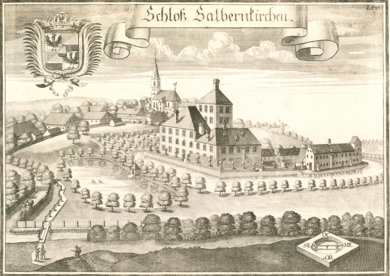 View of the Castle of Salmanskirchen near Ampfing in Bavaria, engraving by Michael Wening by Michael Wening