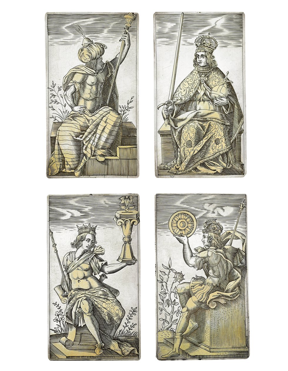 (detail) of an extremely rare set of 52 playing cards engraved in the four Italian suits, Augsburg by Michael Froemmer