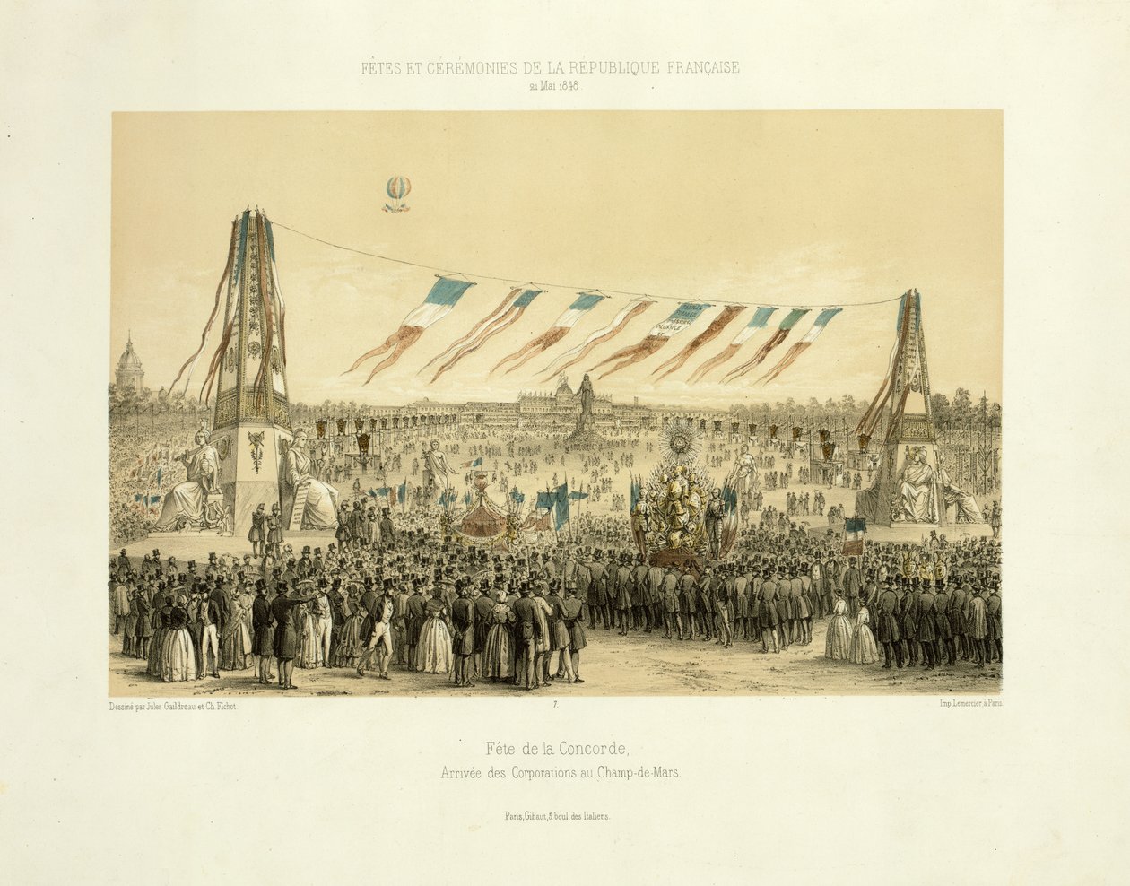 Fête de la Concorde, Arrival of Corporations, Champ-de-Mars, Paris, 1848 by Michel C. and Gaildrau, Jules Fichot