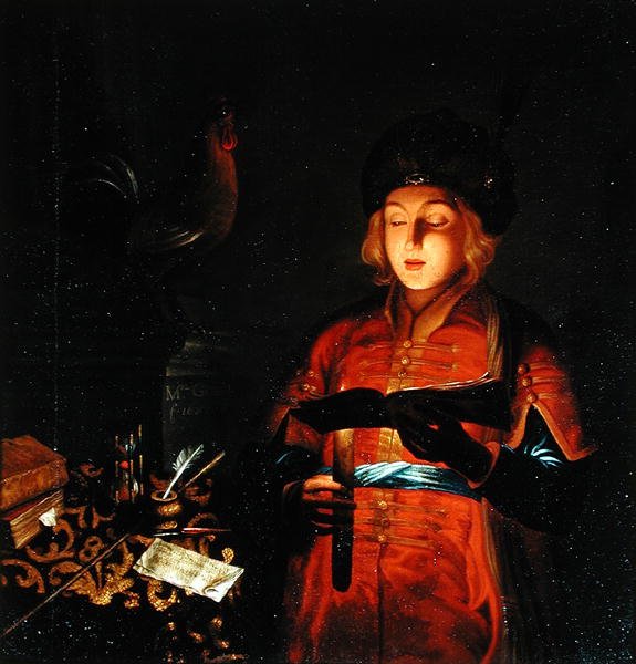 A Young Singer (Young Man with a Candle) 1681 by Michel Gobin