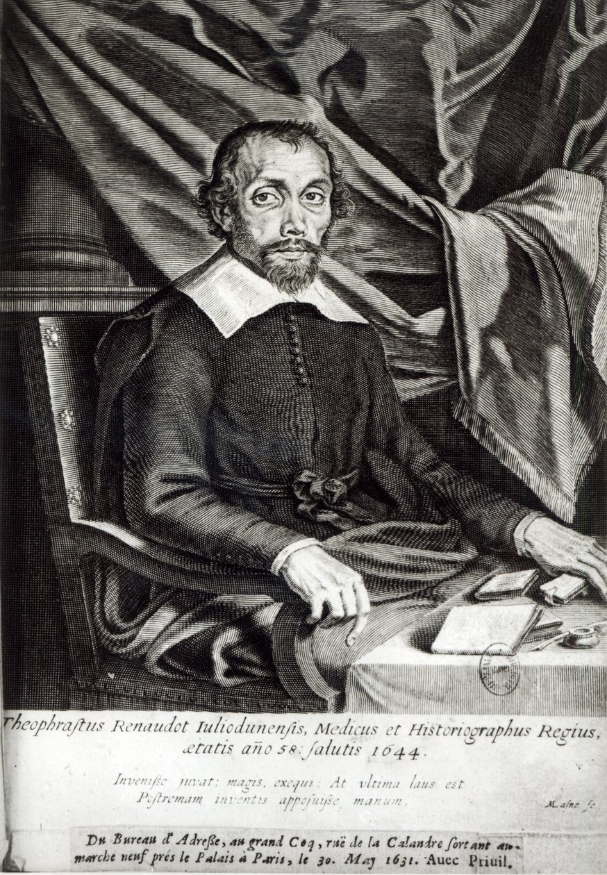 Portrait of Theophraste Renaudot, age 58, 1644 by Michel Lasne