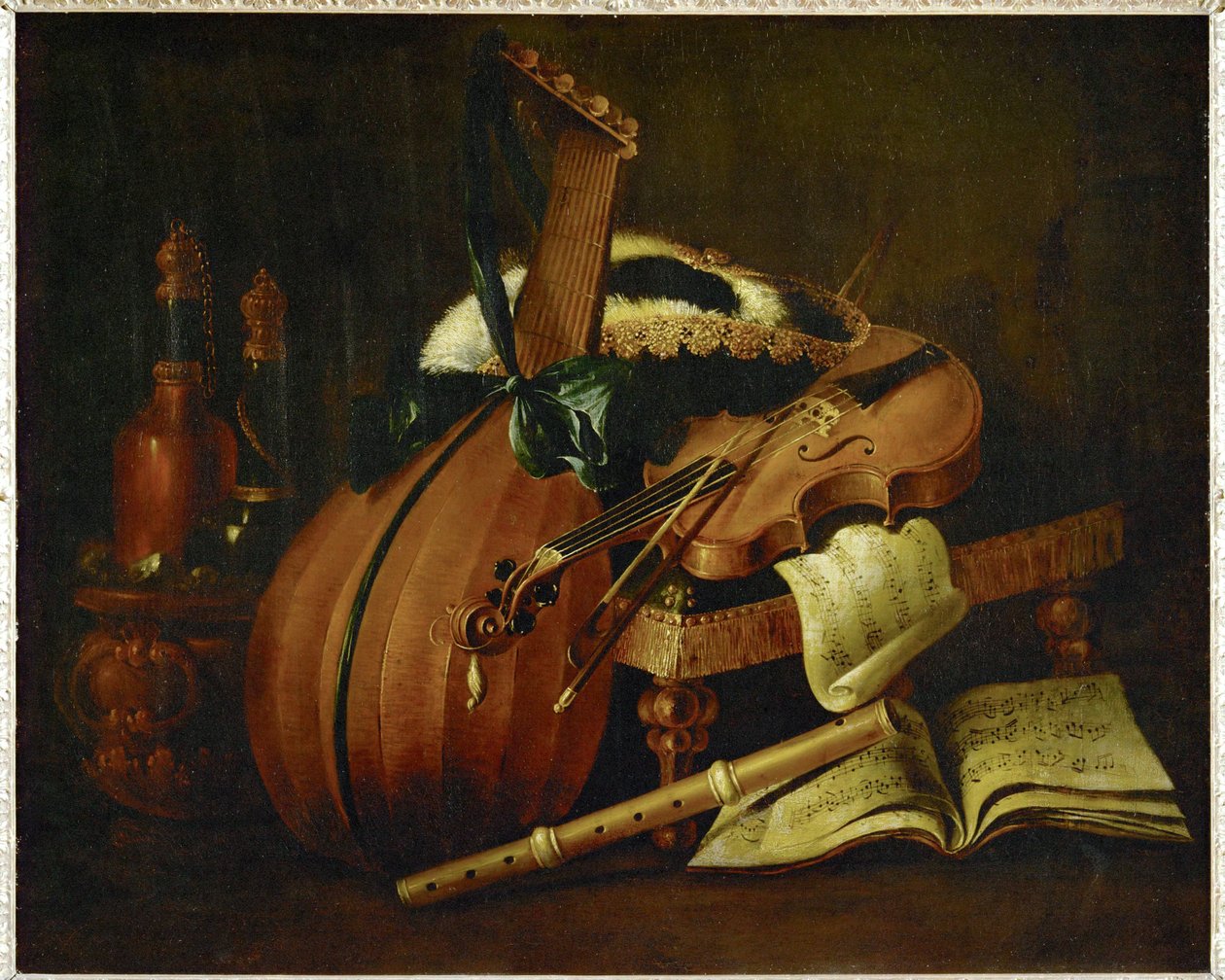Lute, Violin, Flute, Musical Score and Three-Cornered Hat by Michel Boyer