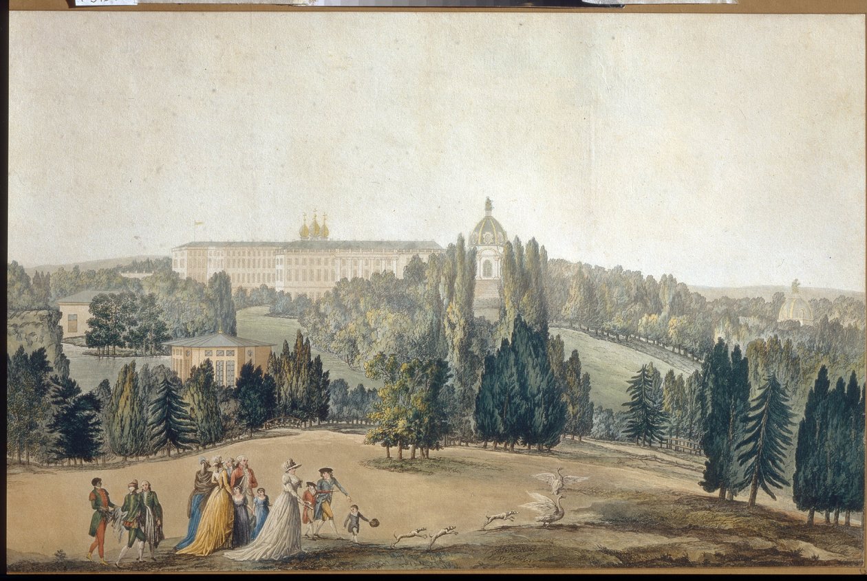 View of Tsarkoye Selo. The Empress Catherine II Walking by Michel Francois Damam Demartrait