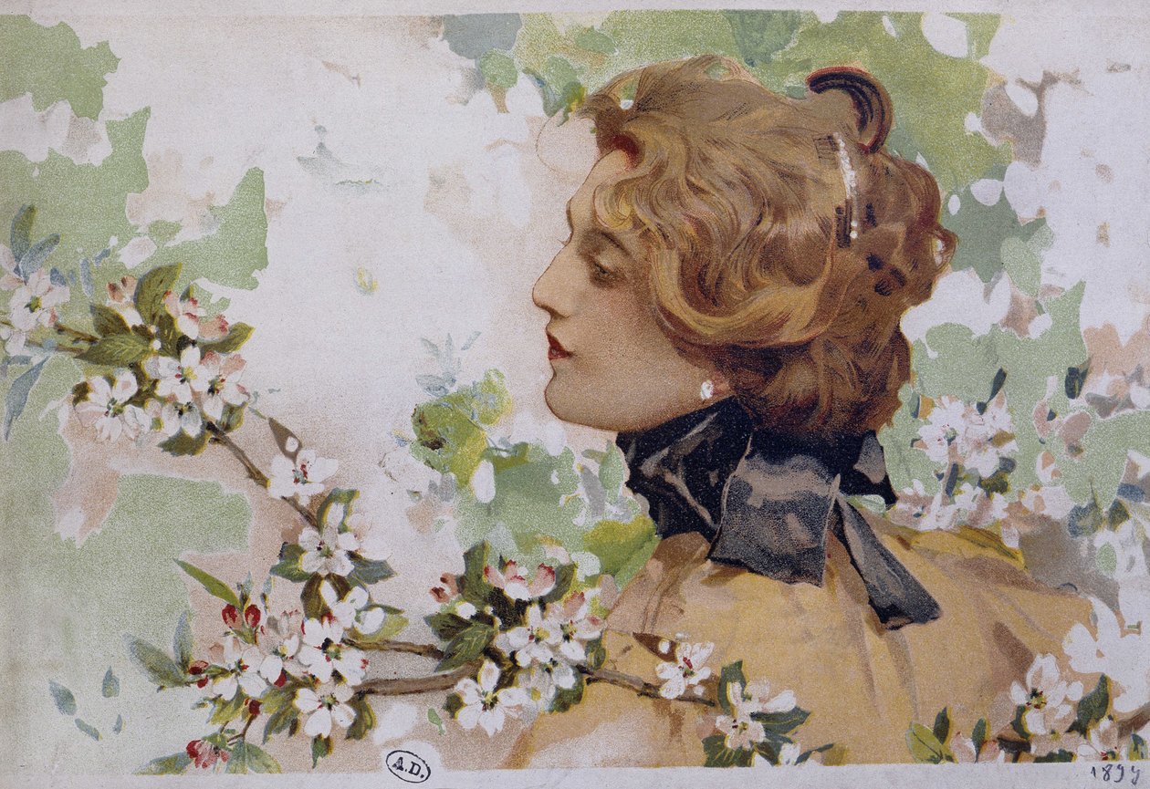 Woman among the flowers - chromo. by Simondy by Michel Simonidy