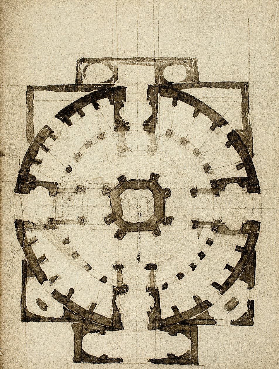 Architectonic project for the plan of a church (drawing by Michelangelo) by Michelangelo Buonarroti