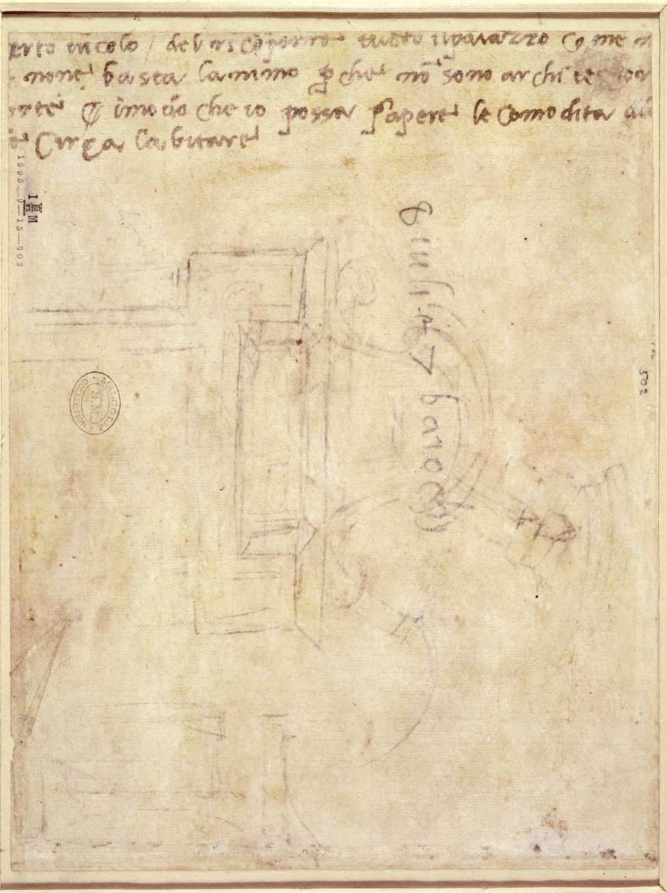 Architectural Study with Notes (verso) by Michelangelo Buonarroti