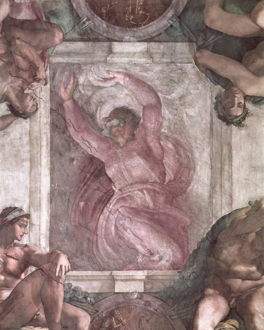 God Dividing Light from Darkness, from the Sistine Chapel Ceiling, 1508-12 (pre-restoration) by Michelangelo Buonarroti