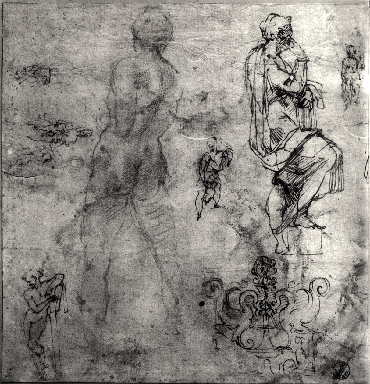 Human and architectural studies by Michelangelo Buonarroti