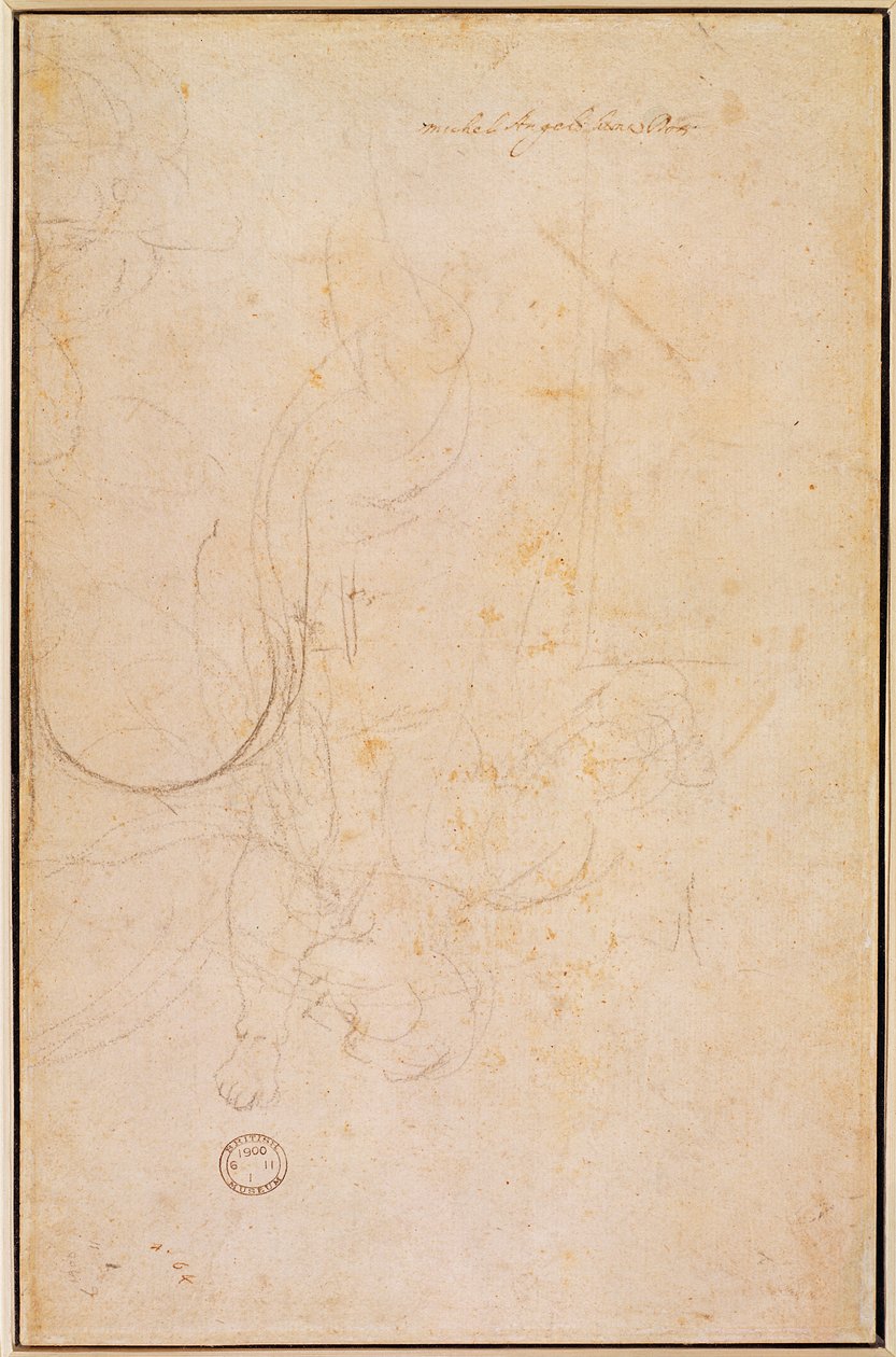 Sketch of a figure with artist's signature (verso)