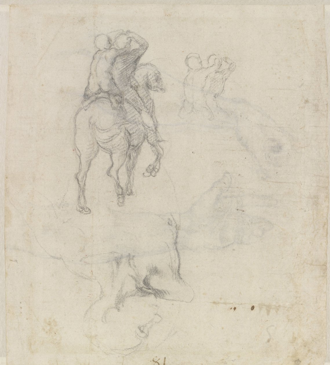 Studies of a Horse with Two Nude Riders and a Male Torso by Michelangelo Buonarroti