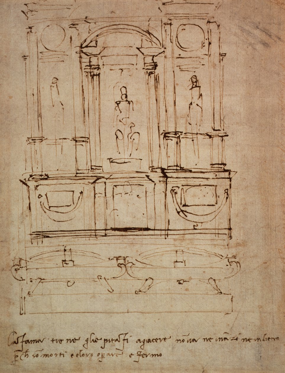 Study for a double tomb for the Medici Tombs in the New Sacristy, 1521 by Michelangelo Buonarroti